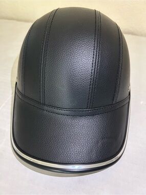 Unisex Black Leather Like Riding Helmet - Unbranded